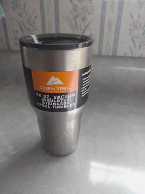 Ozark Trail Stainless Steel 30 oz Tumbler with Black Lid and Orange Logo
